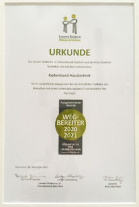 Urkunde von Lernen Fördern e.V. für Rodermund Haustechnik